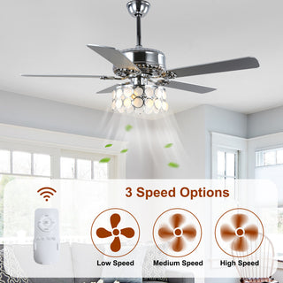 CurveCurio 52" Large Chrome Seashell Shade Ceiling Fan w 3 Light Quiet DC Motor