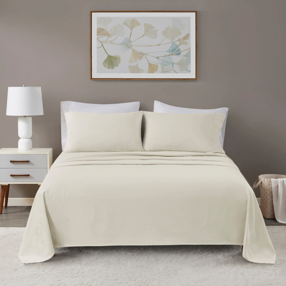 Beautyrest Oversized Flannel 4 Piece Sheet Set, Ivory Solid