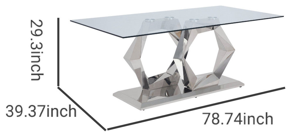 Benzara BM230721 Glass Top Dining Table With Steel Double Hexagonal Base, Chrome
