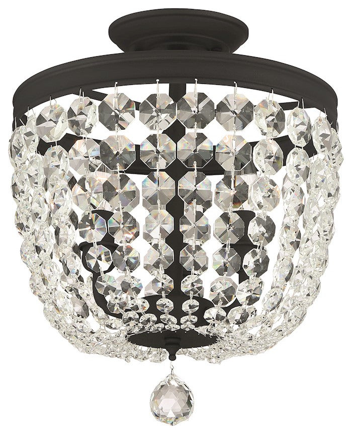 Archer 3 Light Ceiling Mount in Black Forged with Hand Cut Crystal