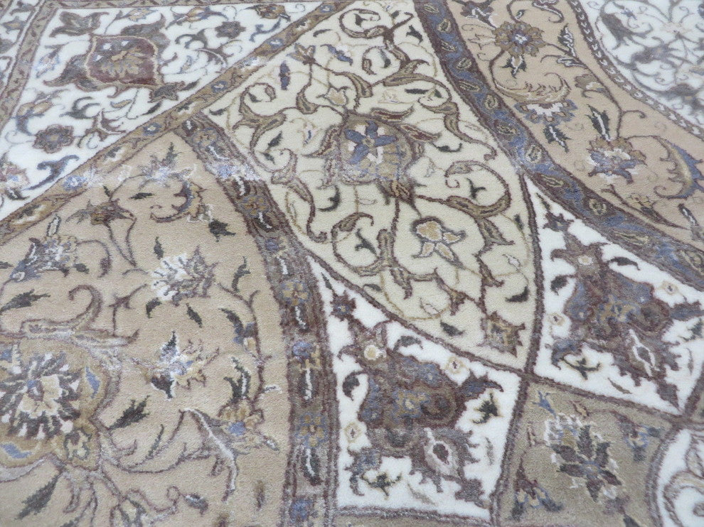 8'9x12, Hand-Knotted, Ivory Persian Tabriz Gombad With Silk Oriental Rug