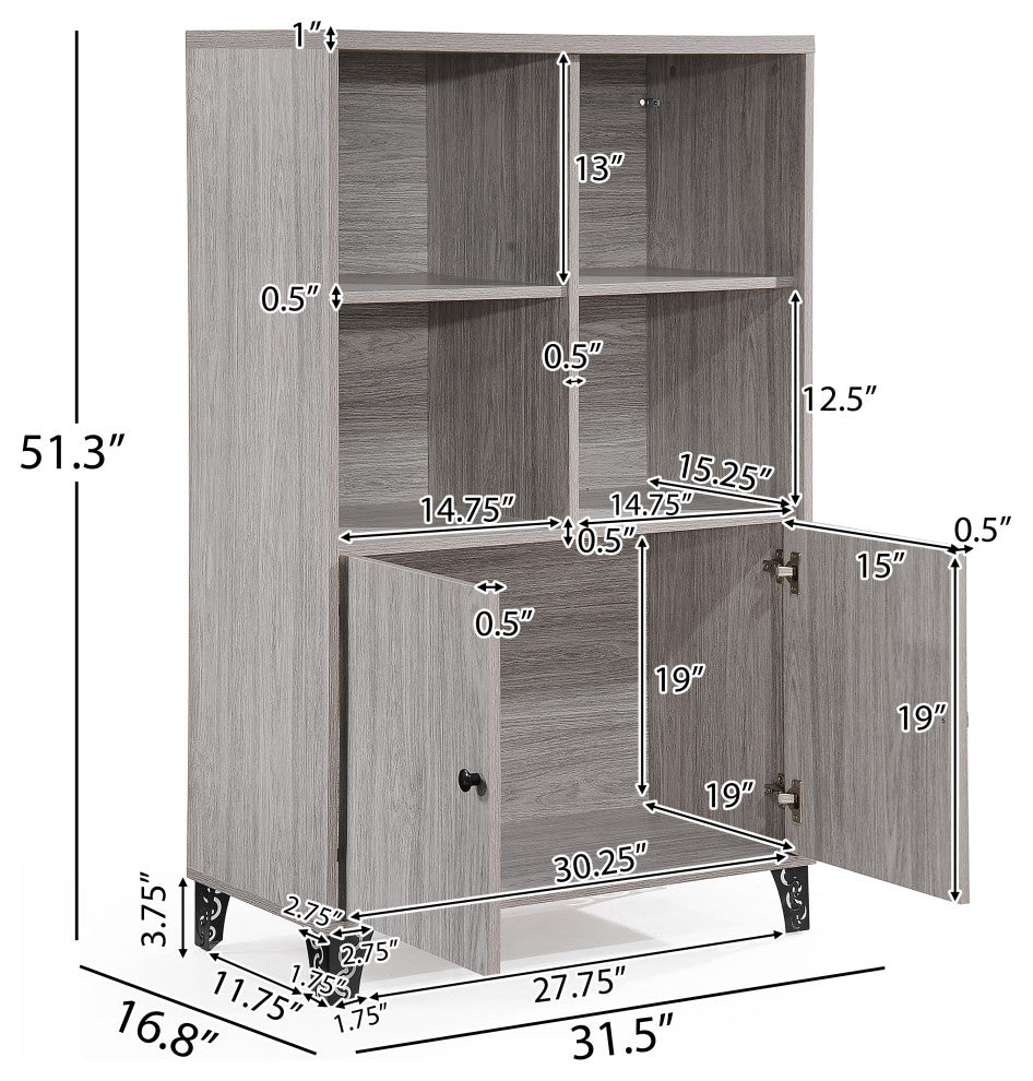 GDF Studio Justina Mid Century Modern Finished Fiberboard Cabinet, Gray Oak