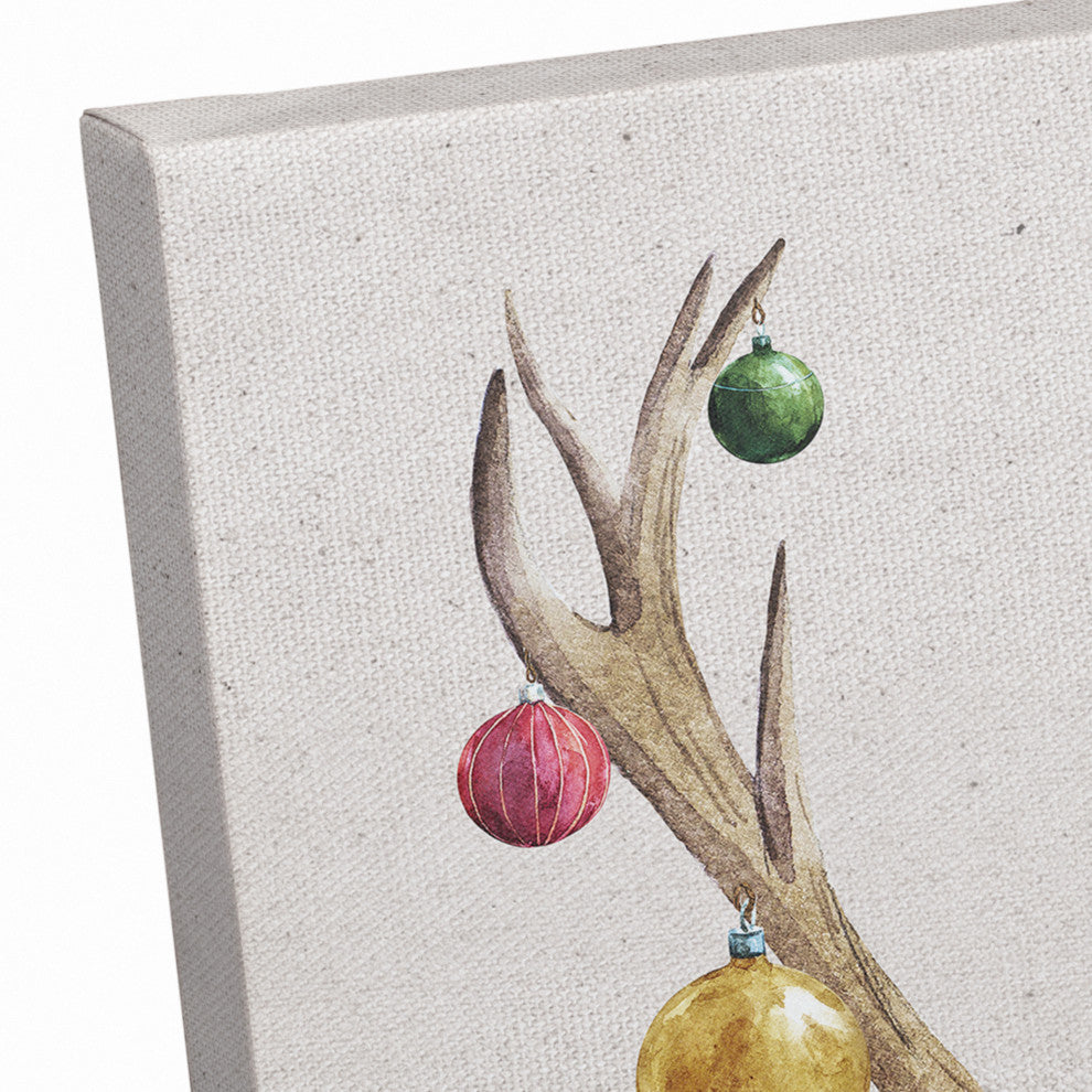 Christmas Deer Wreath 16x20 Canvas Wall Art