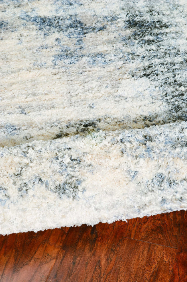 HomeRoots 9'x13' Ivory Blue Machine Woven Abstract Indoor Area Rug