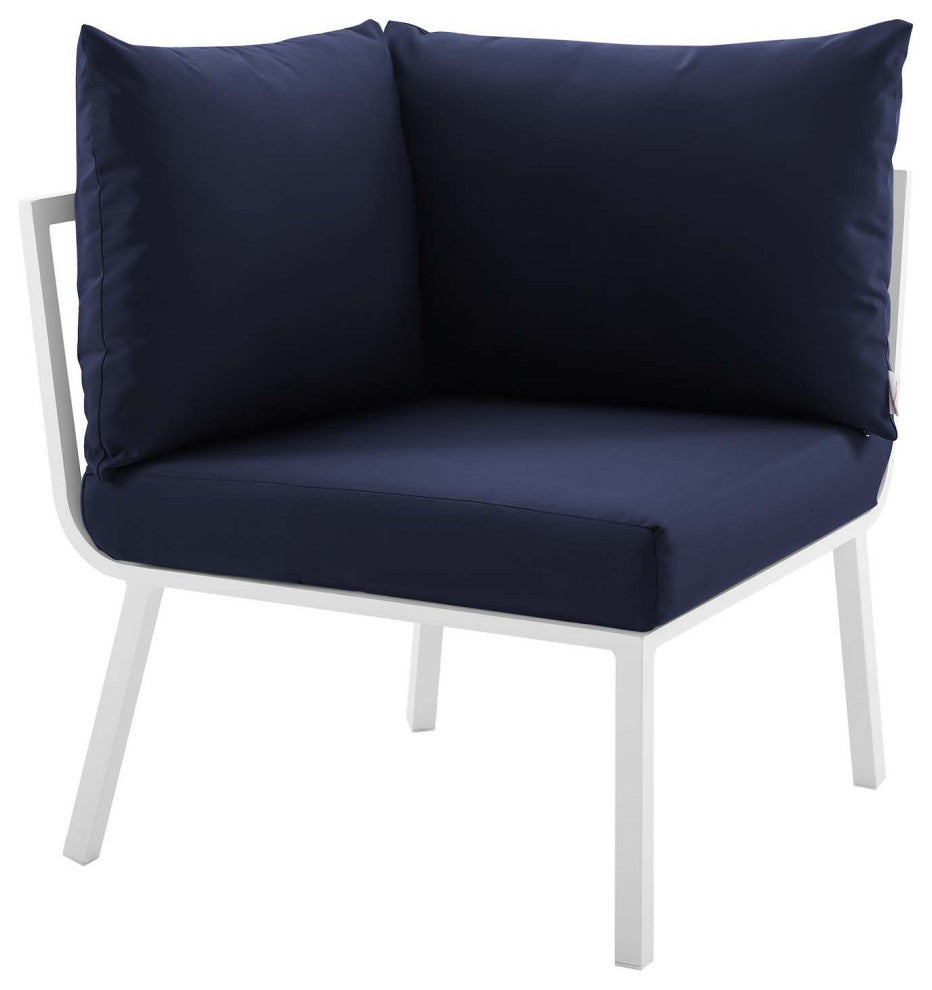Lounge Sectional Sofa Chair Set, Aluminum, Metal, White Blue Navy, Outdoor