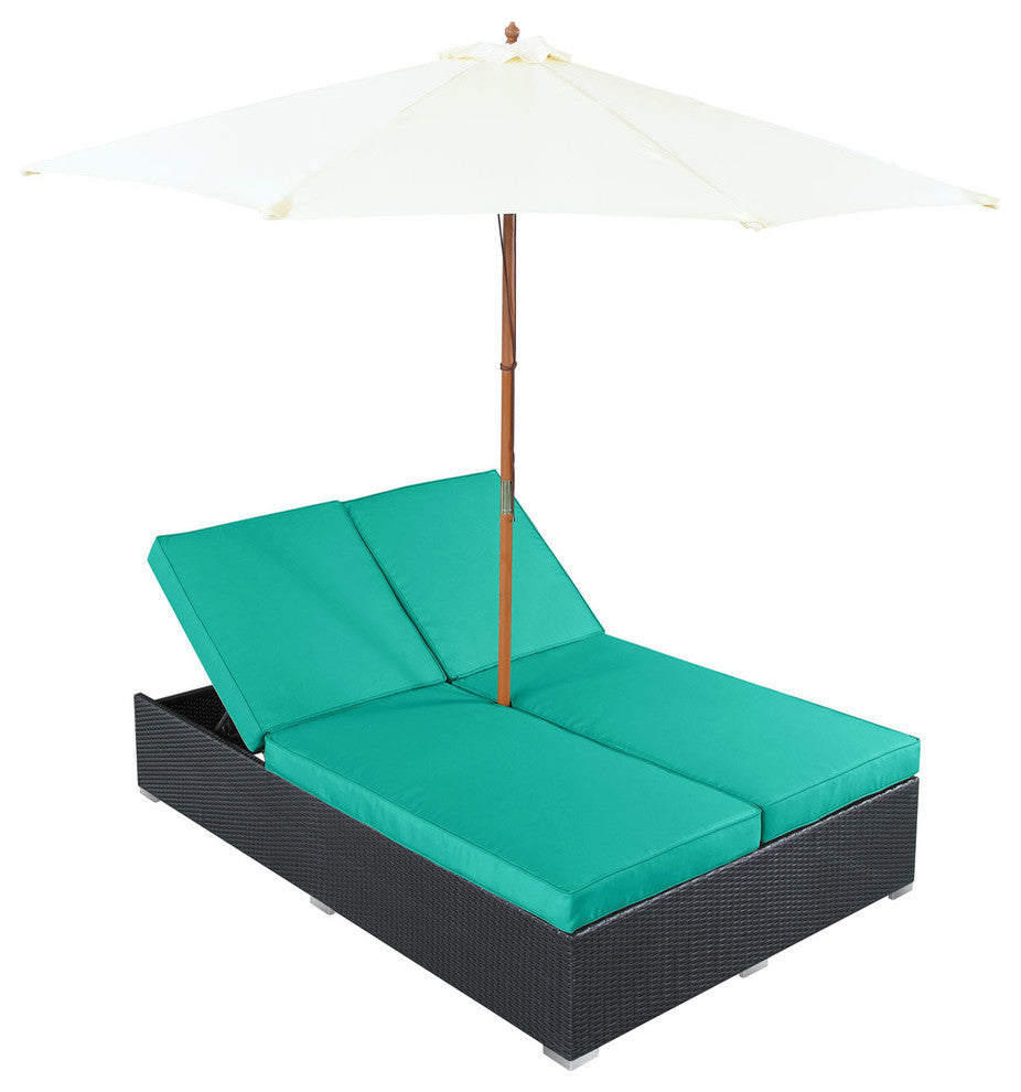 Modern Contemporary Outdoor Patio Rattan and Wicker Chaise Sofa Turquoise