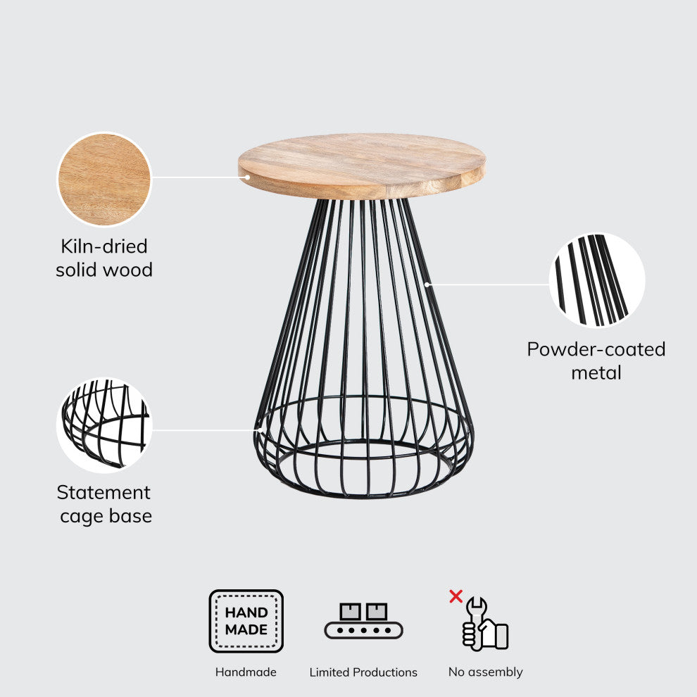 Melody Designer Cage Table, Natural/Black