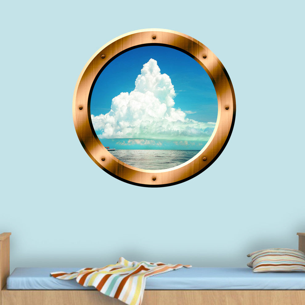 3D Ocean Porthole Sea Wall Decal Peel And Stick Decor, 24" Diameter