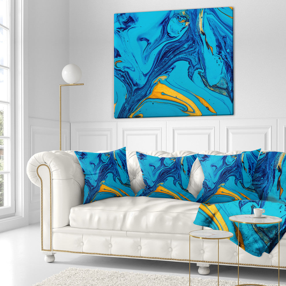 Soft Blue Abstract Acrylic Paint Mix Abstract Throw Pillow, 18"x18"