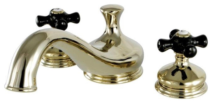 Heritage Onyx Roman Tub Filler w/ Black Porcelain Cross H& le, Oil Rubbed Bronze