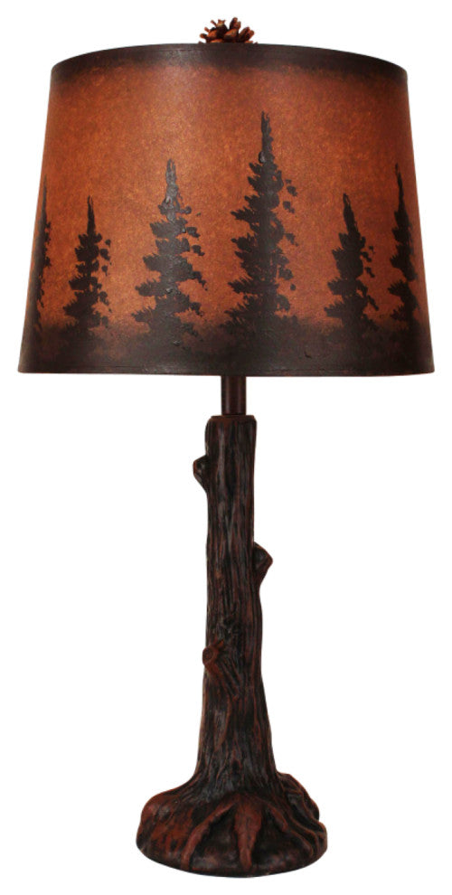 Rust Tree Trunk Table Lamp With Tree Shade