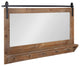 Cates Framed Wall Mirror with Shelf and Hooks, Rustic Brown 42x27