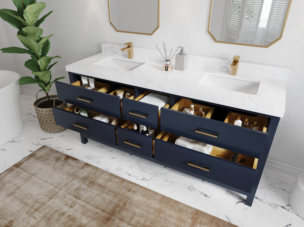 Parker 72 Double Sink Bath Vanity in Navy Blue  1.5" White Quartz