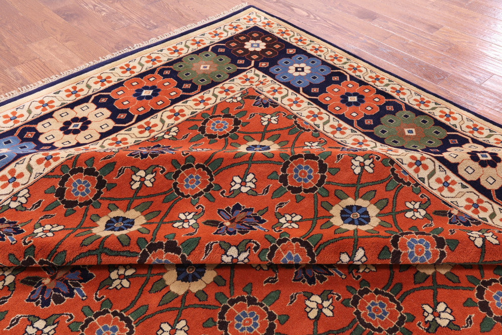 Signed Persian Varamin Hand-Knotted Wool Rug 10' 10" X 13' 10" Q10555