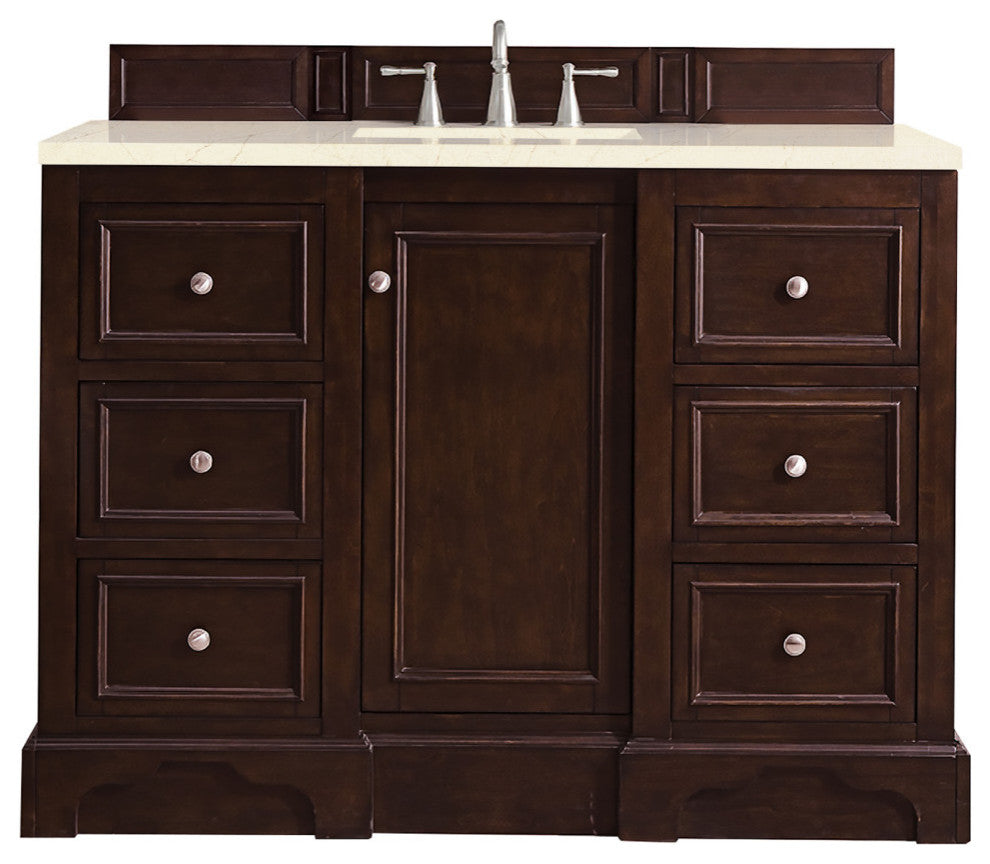 De Soto 48" Single Vanity, Burnished Mahogany, 3CM Eternal Marfil Quartz Top