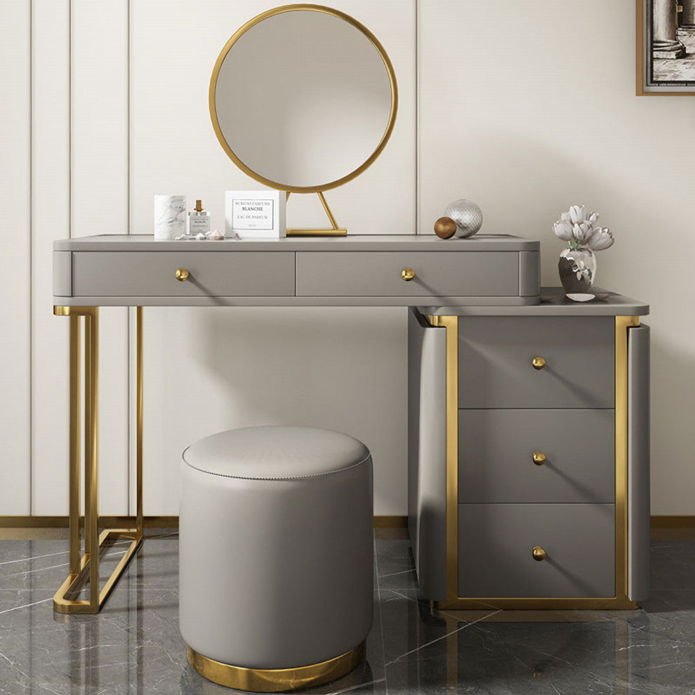 Makeup Vanity Set with Drawers Retractable Dressing Table Stool & Mirror