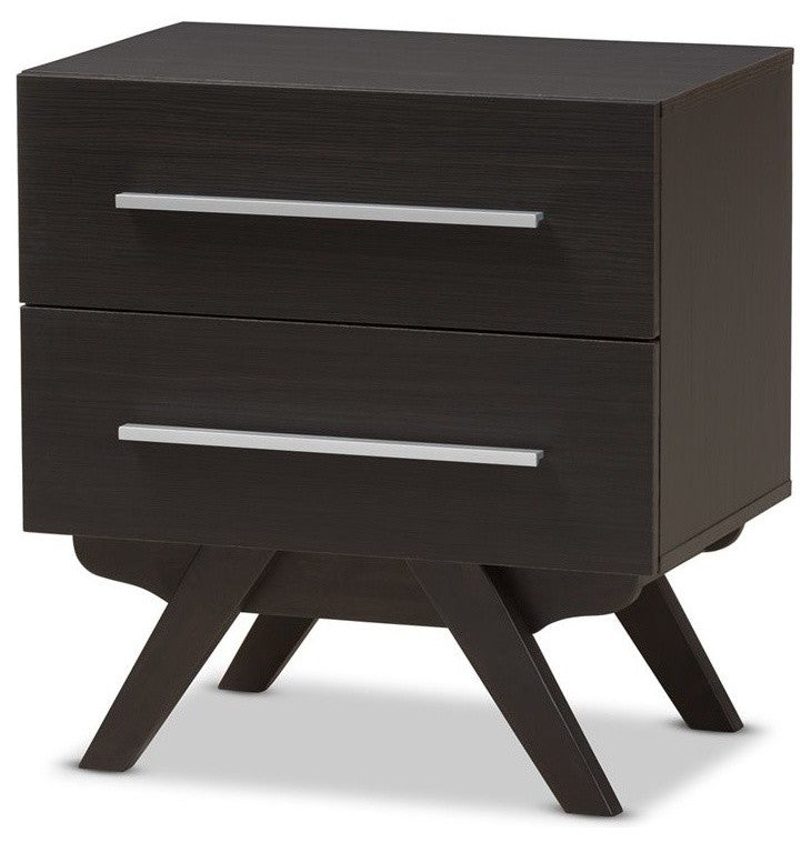 Auburn Mid-Century Espresso Brown Finished Wood 2-Drawer Nightstand