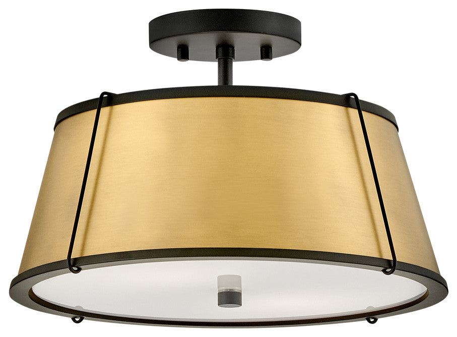 Hinkley Clarke 15" Semi-Flush Mount Ceiling Light, Lacquered Dark Brass + Black