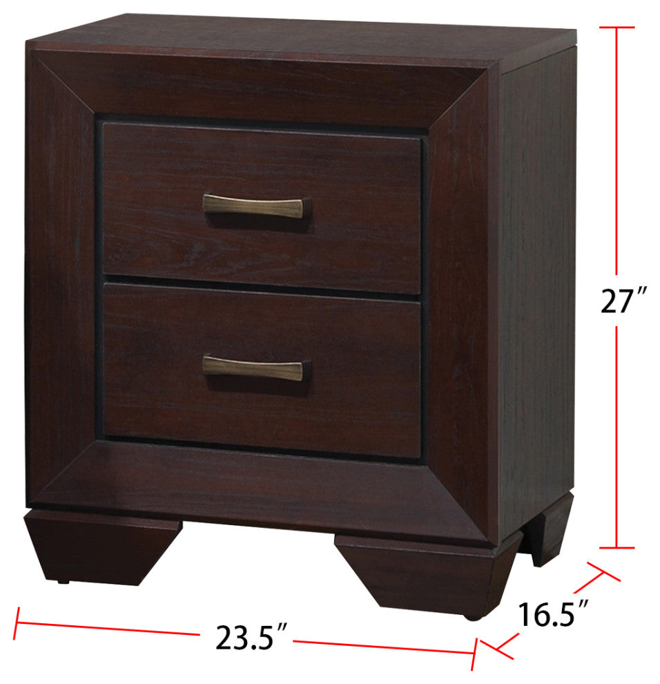 Wood Nightstand with 2 Drawers, Dark Cocoa