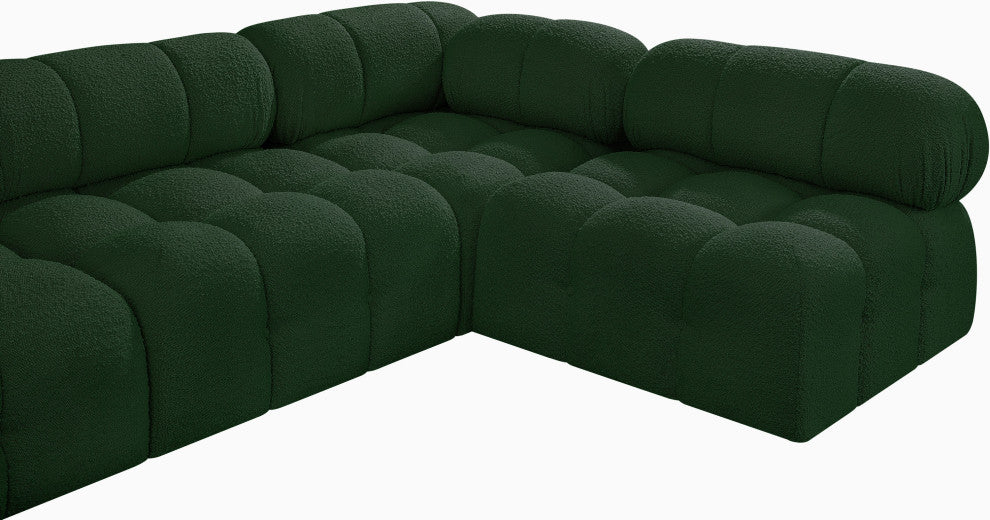 Ames Boucle Fabric L-Shaped Modular Sectional, Green, 5-Piece: 3 Armless Chair, 2 Corner Chair