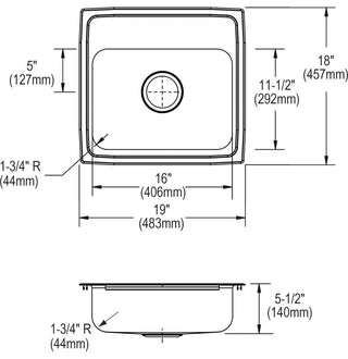 LRAD191855OS4 Lustertone Classic Stainless Steel 19" x 18" Drop-in ADA Sink