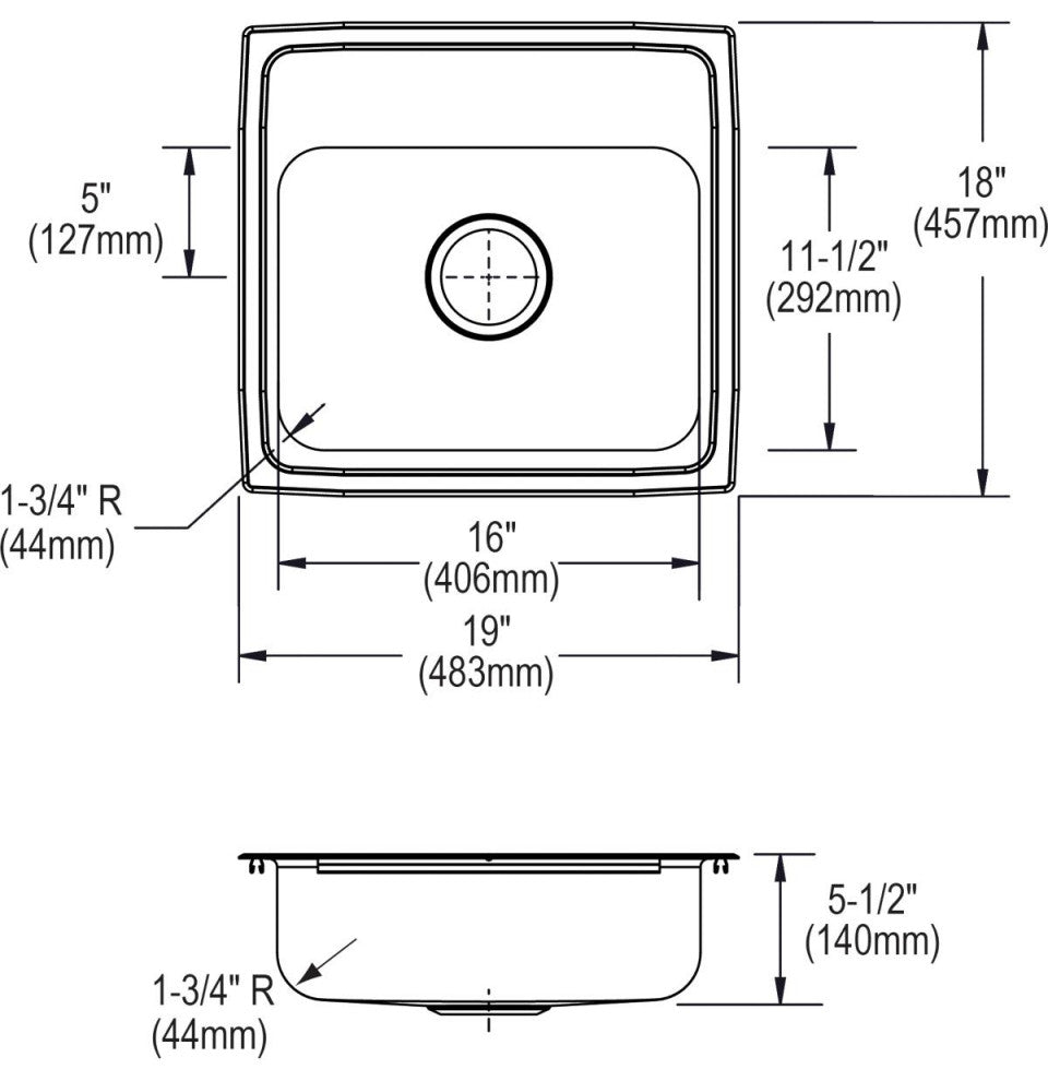 LRAD191855OS4 Lustertone Classic Stainless Steel 19" x 18" Drop-in ADA Sink