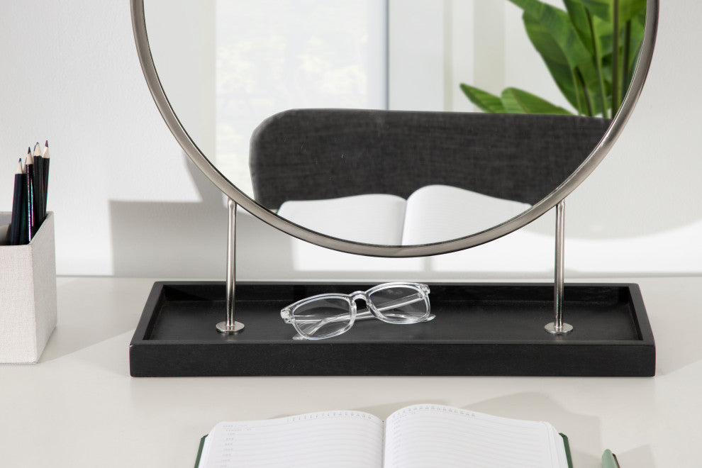 Maxfield Round Tabletop Mirror, Silver, 18x22