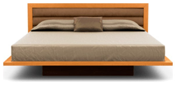 Moduluxe 29" King Bed With Upholstery, Natural Cherry, Dark Brown Microsuede