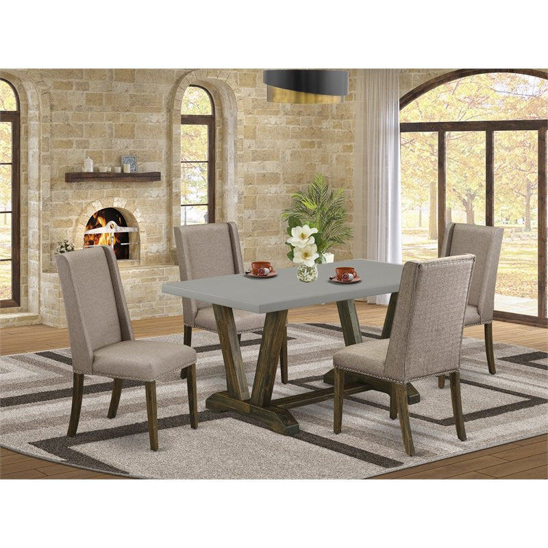 5-Piece Dinette Set, 4 Chairs and Table With Cement Table Top, Jacobean