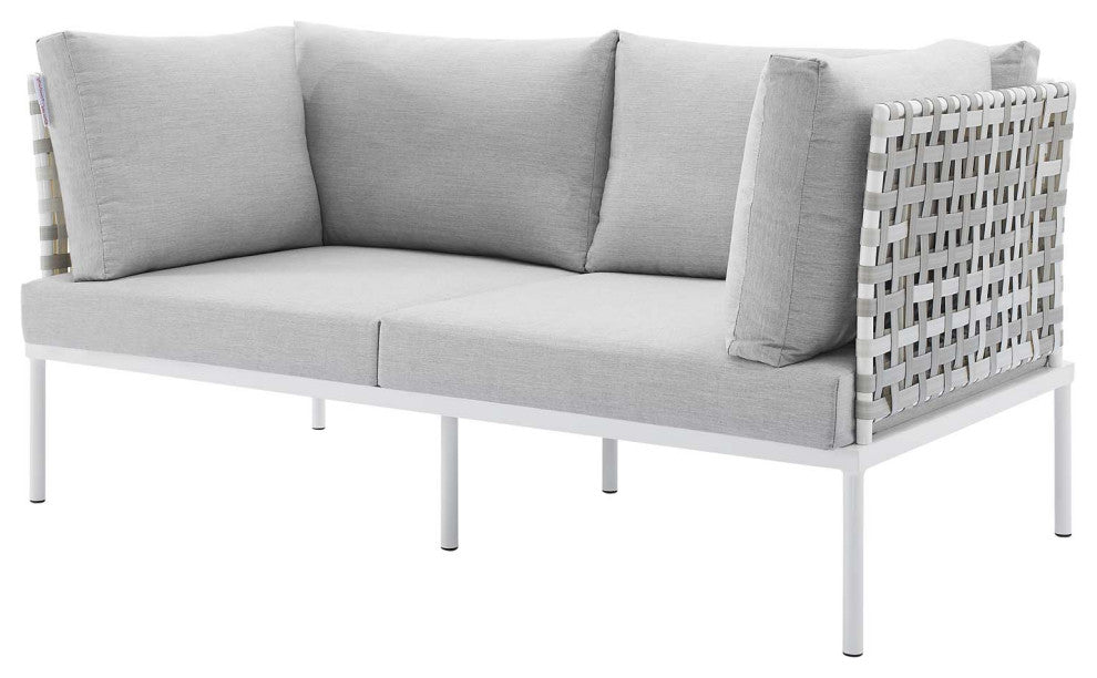 Lounge Sectional Sofa Chair Table Set, Sunbrella, Aluminum, Gray, Outdoor