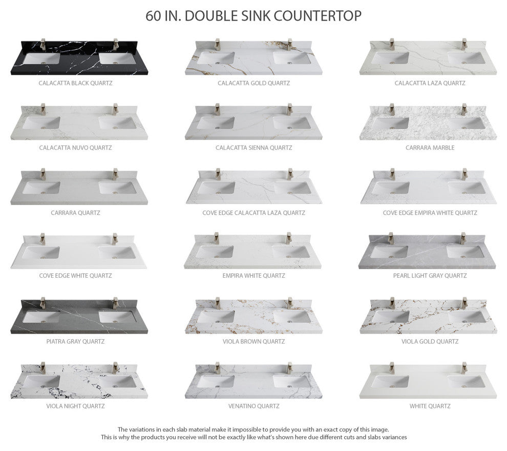 Malibu 60 Double Sink Bathroom Vanity in Black 2" Pearl Gray