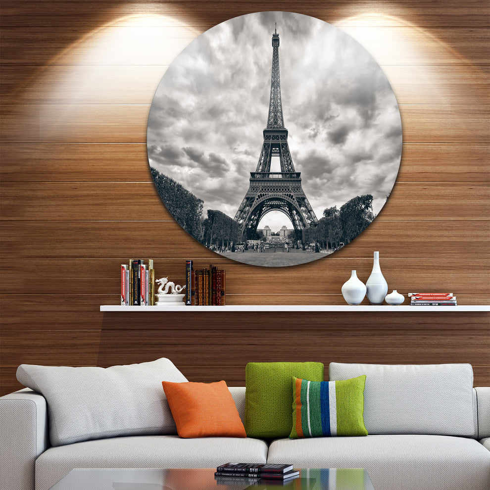 Eiffel Tower Under Dramatic Sky, Skyscape Photo Disc Metal Artwork, 11"