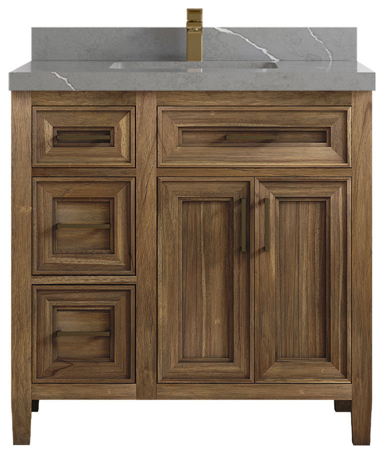 Santa Monica 36 Center Sink Bath Vanity in Graywashed Teak 2" Piatra Gray