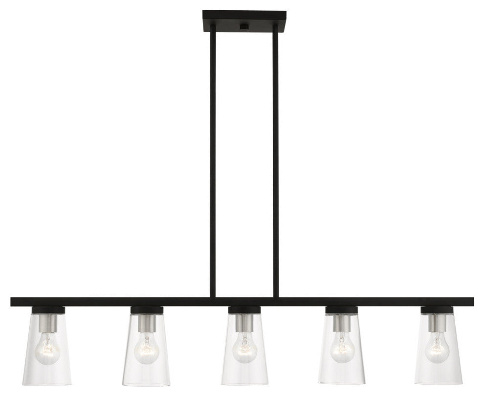 Cityview 5 Light Black With Brushed Nickel Accents Linear Chandelier