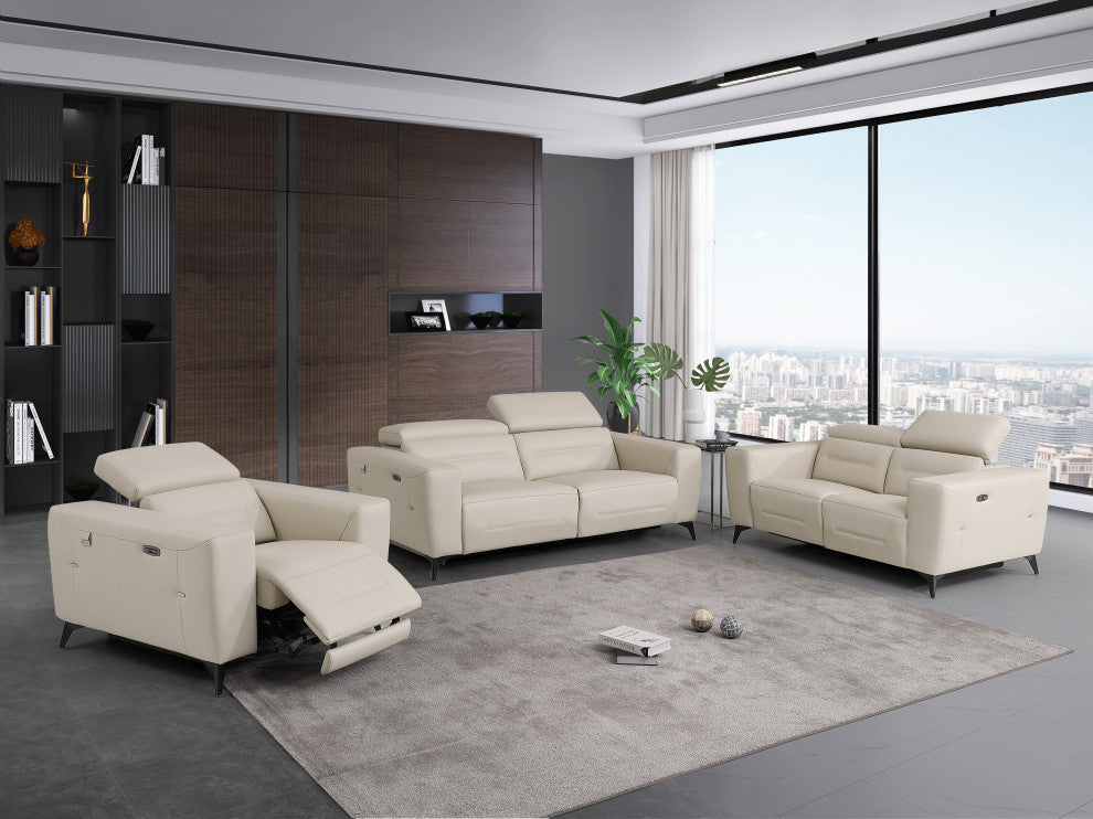 Arezzo Genuine Italian Leather Modern Sofa Set, Beige