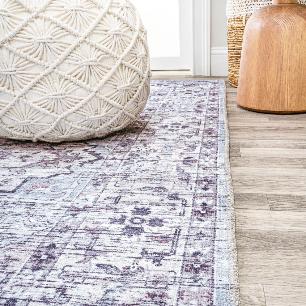 Didim Boho Gray Medallion Machine Washable Indoor Area Rug, Gray/Purple, 3 X 5