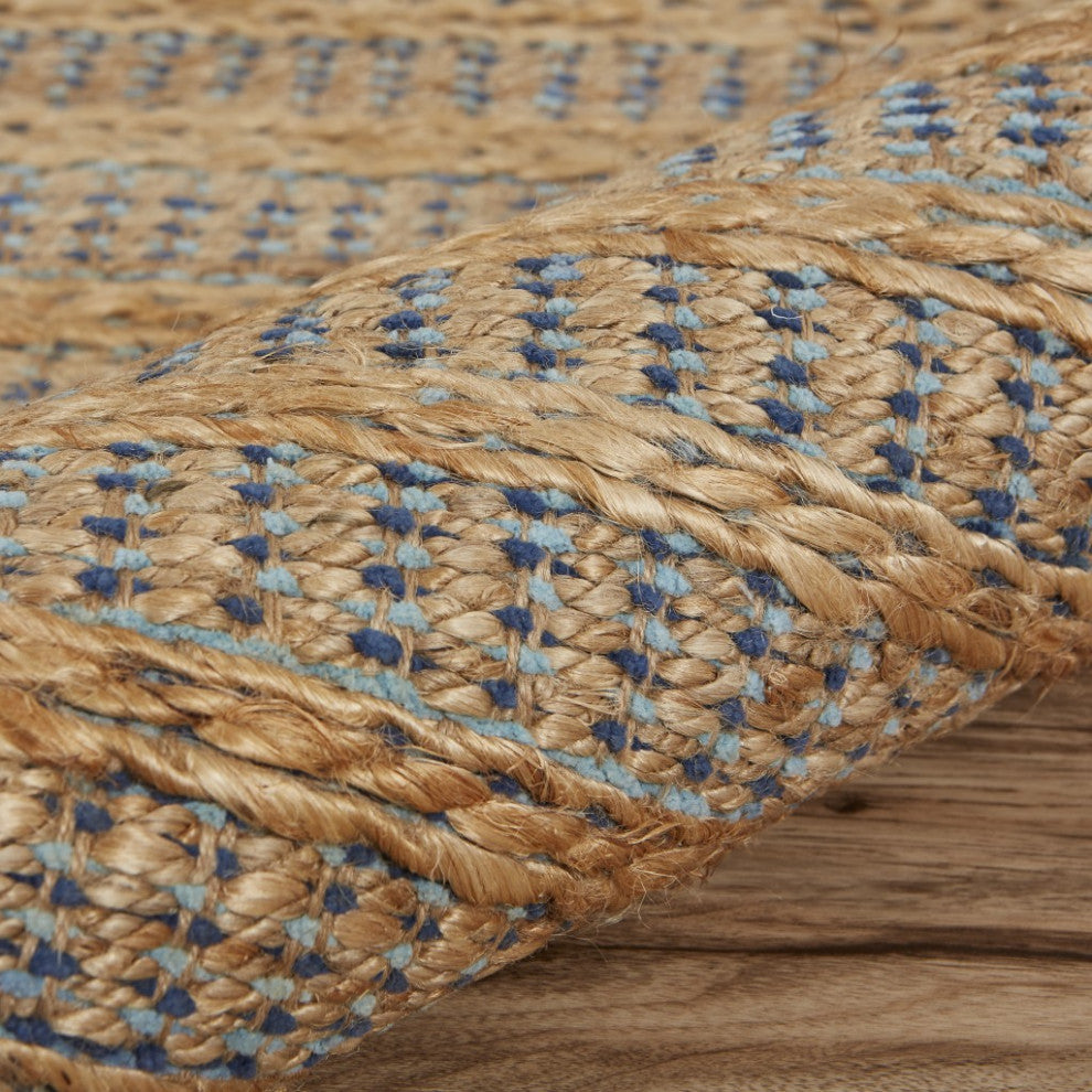 8" x 10" Tan and Navy Braided Jute Area Rug