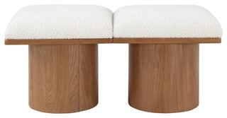 Pavilion Boucle Fabric Upholstered 2-Piece Modular Bench, Cream, Walnut Finish