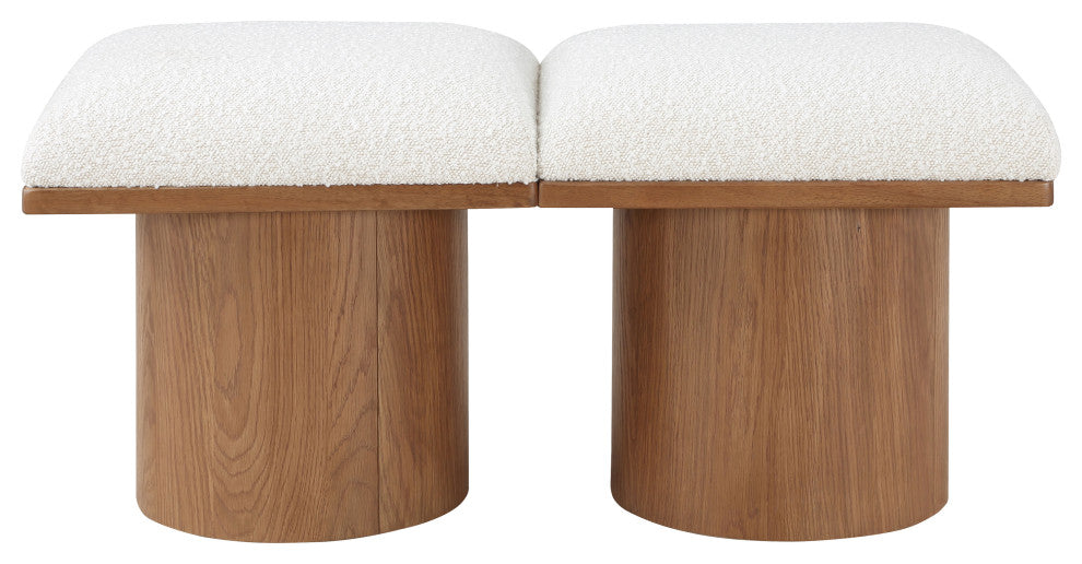 Pavilion Boucle Fabric Upholstered 2-Piece Modular Bench, Cream, Walnut Finish