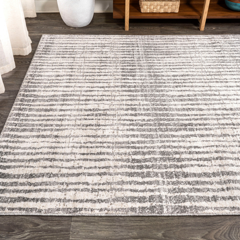 Skoura Modern Bold Stripe Beige/Dark Gray 8 ft. x 10 ft. Area Rug