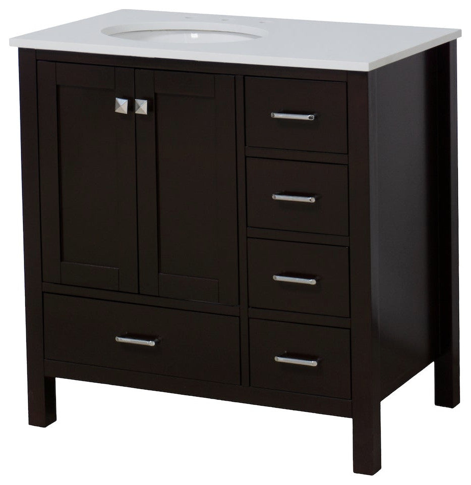 Horizon 36" Bathroom Vanity, Chocolate, Engineered White
