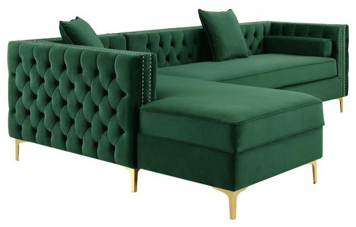 Levi Sofas Hunter Green Velvet 70L x 115W x 30H Gold Nailhead Trim Button Tufted