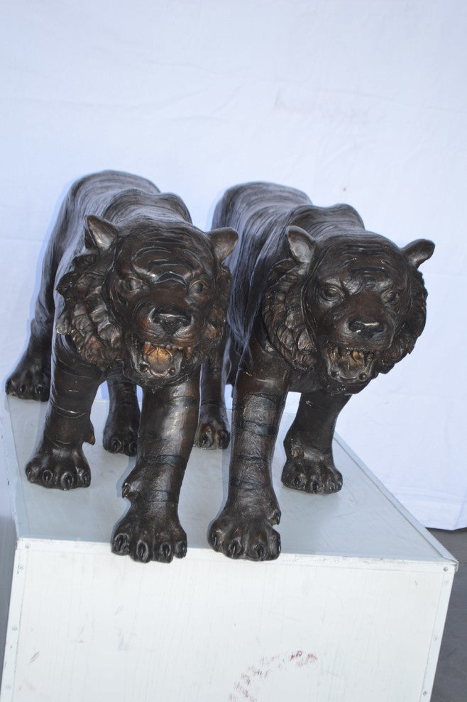 Pair Of Tigers Bronze Statues