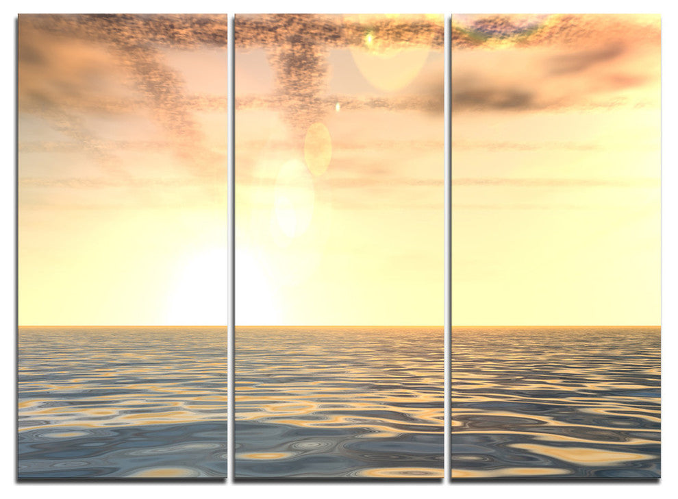 "Beautiful Seascape With Clouds Over" Beach Metal Wall Art, 3 Panels, 36"x28"