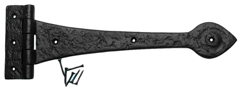 Black Wrought Iron Door Strap Hinge 12" L Heart Tip Design with Screws Pack of 6
