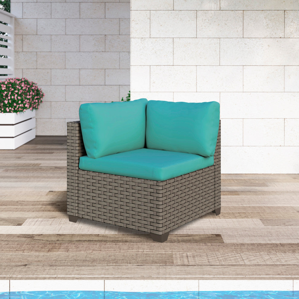 Keys Outdoor Wicker Corner Sofa, Summer Fog Weave, Cyan