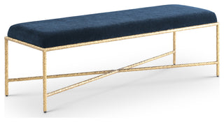 Valley Upholstered Bench, Navy, 54" W x 18" D, Gold, Chenille Fabric