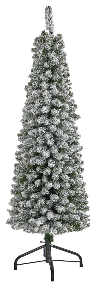 Nearly Natural 5ï¿½ Flocked Pencil Artificial Christmas Tree/318 Bendable Branches