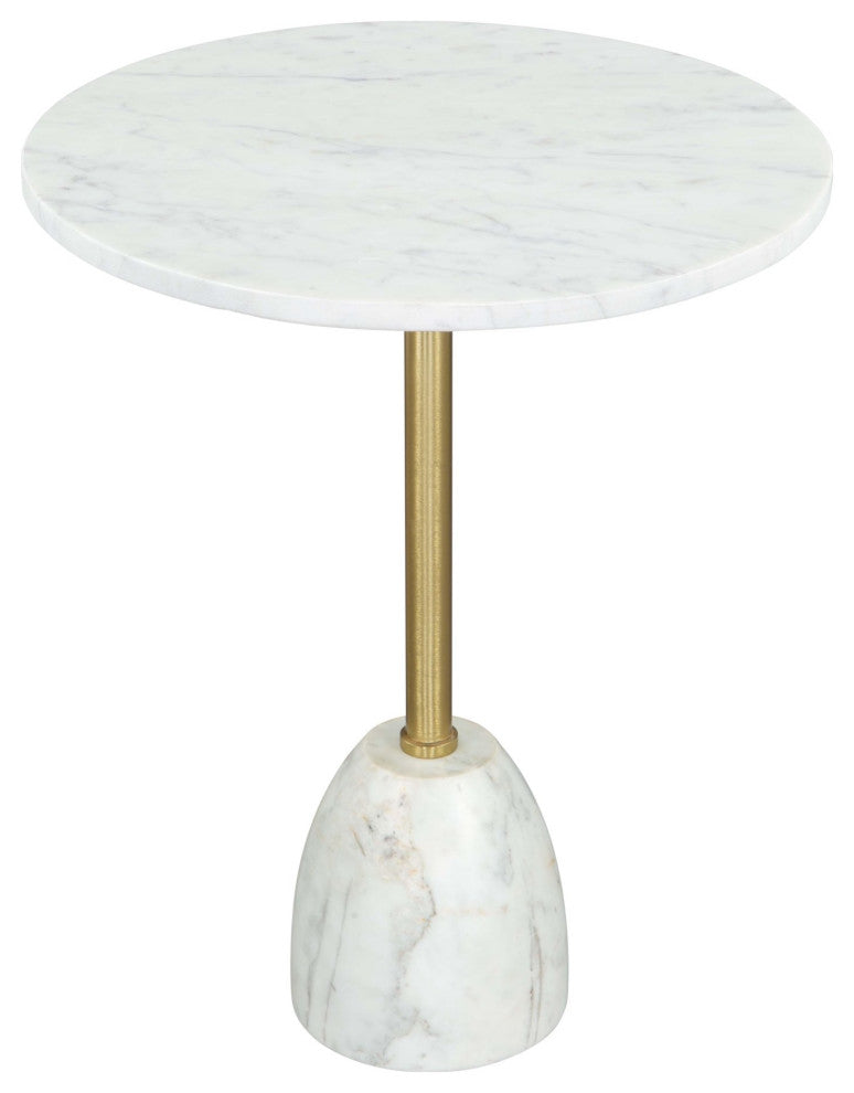 Sofa Side Table, Round, Artificial Marble, Iron Metal, White, Gold, Hospitality