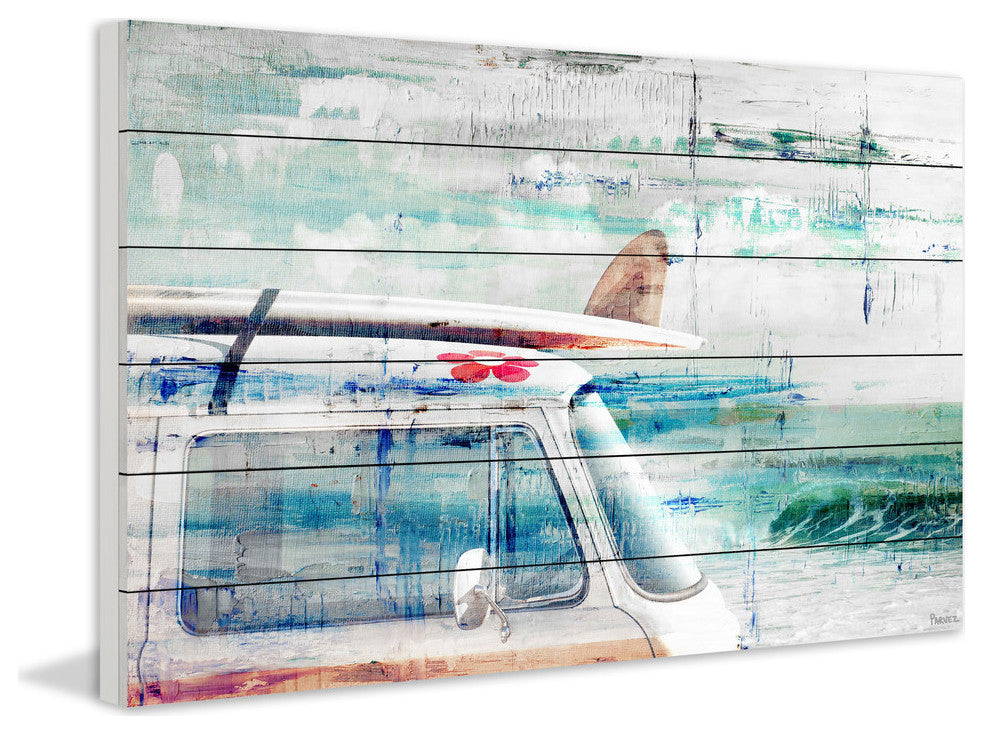 "Beach Trip" Painting Print on White Wood, 18"x12"